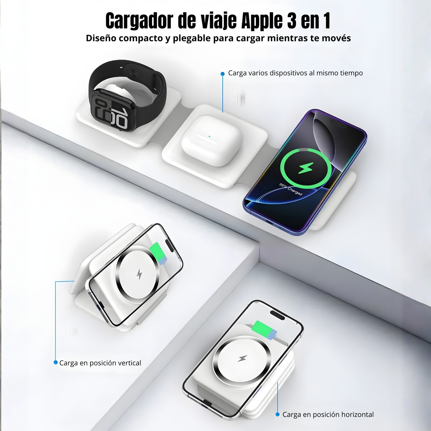 Magnetic Wireless Charger Compatible for Iphone: Fodable 3 in 1 Charging Station Compatible for 17 16 15 14 13 12 Pro Max plus & Airpod, Travel Essentials